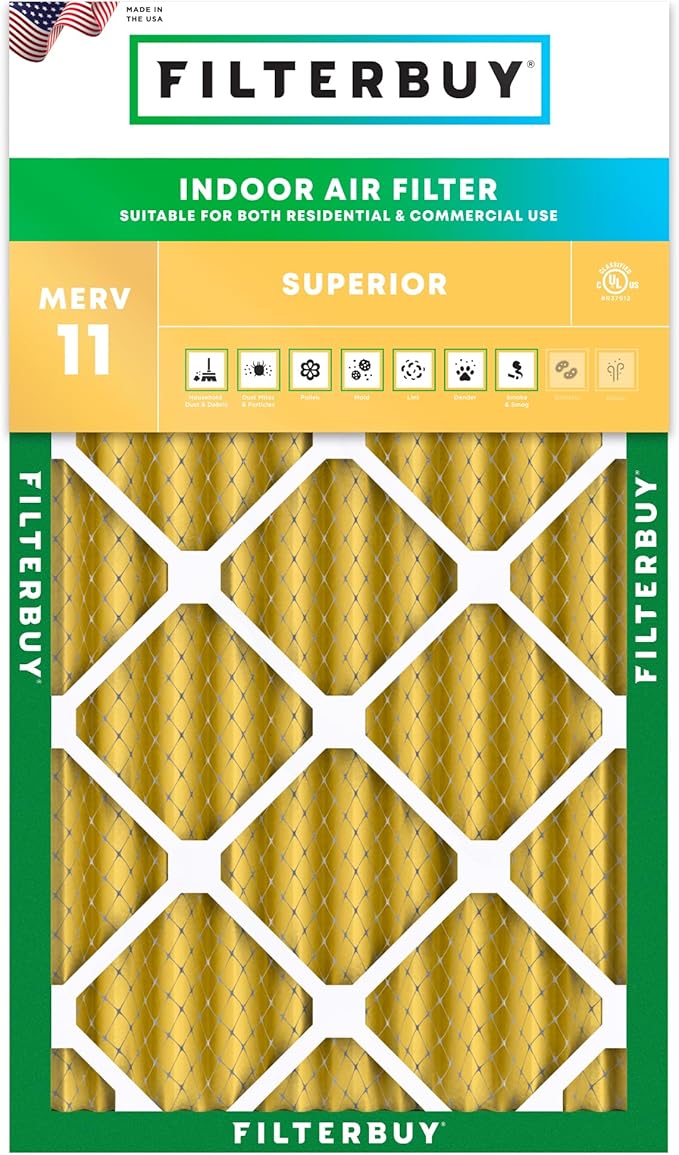 Filterbuy 16x24x4 Air Filter MERV 11 Superior Pet & Allergy Defense (1-Pack), Electrostatic Pleated HVAC AC Furnace Filters Replacement, Made in USA (Actual Size: 15.38 x 23.38 x 3.63)