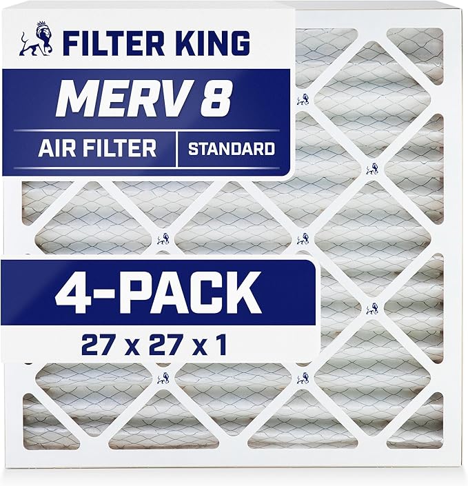 Filter King 27x27x1 Air Filter | 4-PACK | MERV 8 HVAC Pleated A/C Furnace Filters | MADE IN USA | Actual Size: 26.5 x 26.5 x .75"