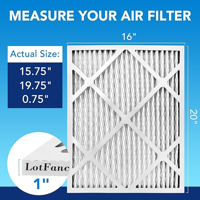 LotFancy 16x20x1 Air Filter MERV 13 6-Pack, Electrostatic Pleated HVAC Furnace Air Filter, Captures Pet Dander Smog Smoke, Actual Size: 15.75"x15.75"x0.75"
