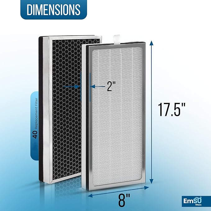40 Replacement Filter H13 HEPA 40 Filter - Compatible with 40 3-in-1 Filters Contains High-Efficiency Activated Carbon Filter, 2 Pack 40 Filter