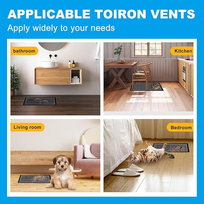 4 Packs Floor Register Vent Cover, 7"x11" Sticky Air Vent Screen Mesh Covers with Non-Magnetic Adhesive PET Gel - Securely Attaches to Plastic, Wood, Stone & More (Black)