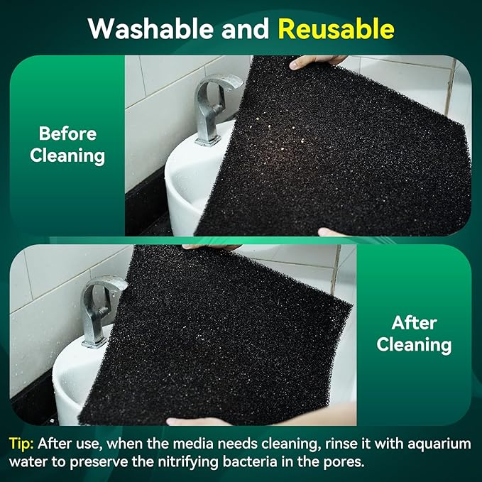 Borlech Aquarium Bio Filter Sponge Pad - Cut-to-Size Aquarium Filter Media for Fish Tank, Pond, Sump - Mechanical & Biological Filtration (18.5"x18.5"x1.6", 50PPI, 2 Pack)