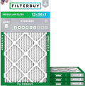 Filterbuy 12x36x1 Air Filter MERV 8 Essential Dust & Allergy Defense (4-Pack), Electrostatic Pleated HVAC AC Furnace Filters Replacement, Made in USA (Actual Size: 11.88 x 35.88 x 0.75)