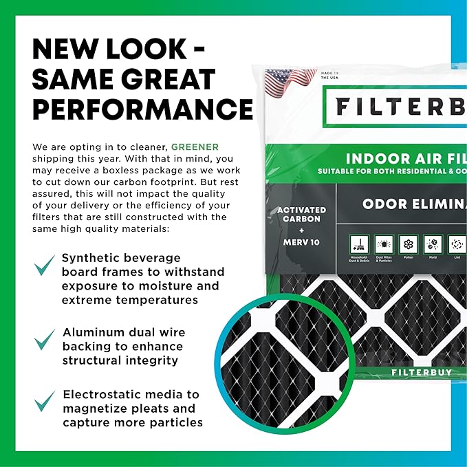 Filterbuy 14x18x1 Air Filter MERV 10 Odor & Allergy Defense with Activated Carbon (3-Pack), Electrostatic Pleated HVAC AC Furnace Filters Replacement, Made in USA (Actual Size: 13.50 x 17.50 x 0.75)