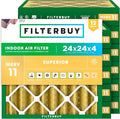 Filterbuy 24x24x4 Air Filter MERV 11 Superior Pet & Allergy Defense (12-Pack), Electrostatic Pleated HVAC AC Furnace Filters Replacement, Made in USA (Actual Size: 23.38 x 23.38 x 3.63)