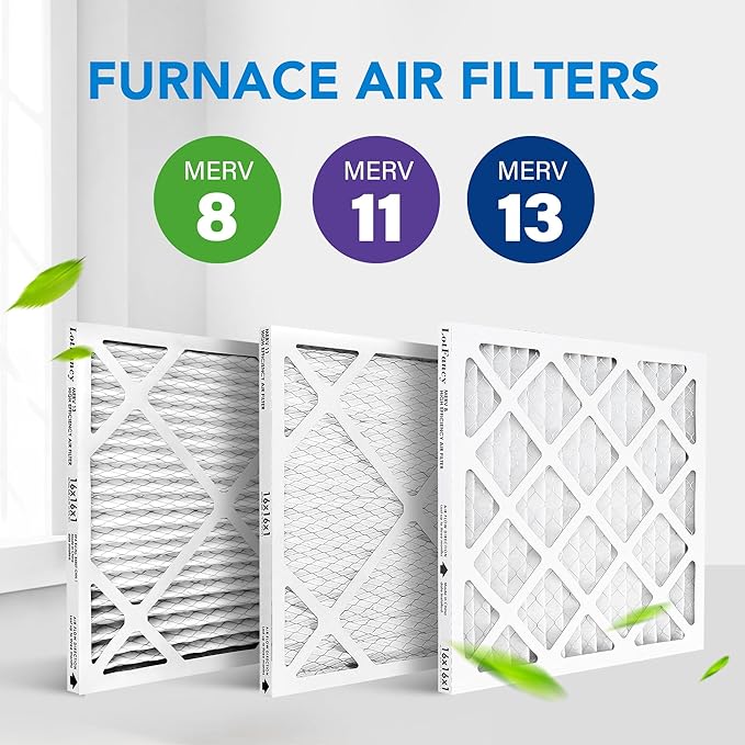 LotFancy 16x16x1 Air Filter MERV 13 6-Pack, Electrostatic Pleated HVAC Furnace Air Filter, Captures Pet Dander Smog Smoke, Actual Size: 15.75"x15.75"x0.75"