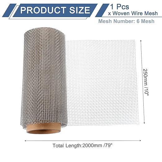uxcell 6 Mesh 79" x 10" Woven Wire Mesh, 316 Stainless Steel Air Vent Filter Screen, Window Screen Mesh for DIY Projects Vents Cover Filtration Animals Fence