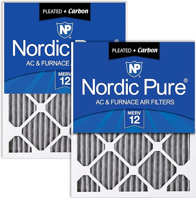 Nordic Pure 16x20x1 (Actual Size: 15 1/2 x 19 1/2 x 3/4) Furnace Air Filters MERV 12 Pleated Plus Carbon 2 Pack