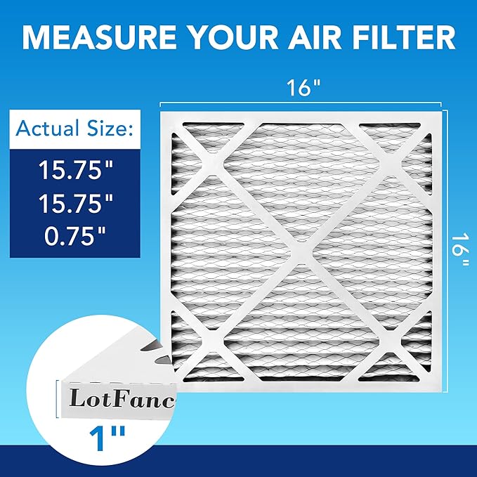 LotFancy 16x16x1 Air Filter MERV 13 4-Pack, Electrostatic Pleated HVAC Furnace Air Filter, Captures Pet Dander Smog Smoke, Actual Size: 15.75"x15.75"x0.75"