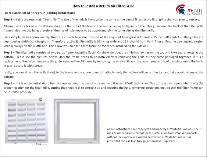Venti Air 10" X 30" Steel Return Air Filter Grille - Removable Face/Door for 1 inch filters - HVAC Duct Cover Grill (2-3 Business Day Delivery) [Outer Dimension: 12.5"W X 32.5" H]