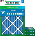 Filterbuy 20x22x2 Air Filter MERV 13 Optimal Smoke & Allergy Defense (3-Pack), Electrostatic Pleated HVAC AC Furnace Filters Replacement, Made in USA (Actual Size: 19.50 x 21.50 x 1.75)