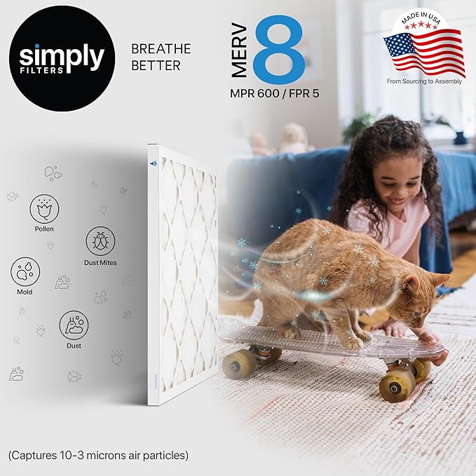 Simply 14x16x1 Air Filter, Merv 8, 6 Pack, For Home AC Furnace & HVAC (Actual Size: 13.75"x15.75"x0.75") DUST, Pet, & Allergy Control