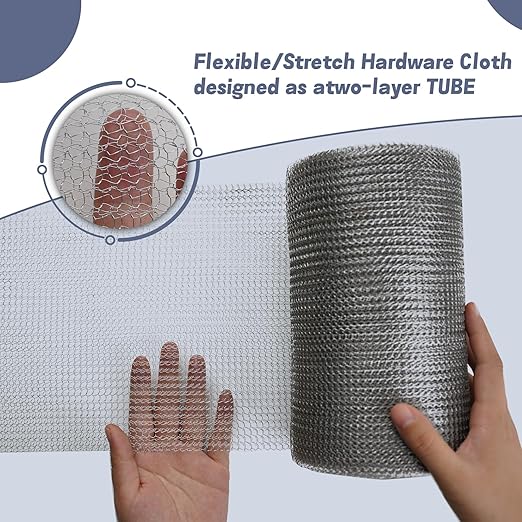 5" X 30 ft 304 Stainless Steel Mesh, Wire Mesh for Rodent, Hole Fill Fabric Gap Blocker, Double Layer Metal Mesh Roll, Flexible Stretchy for Garden House and DIY (A-5" X 30 ft)