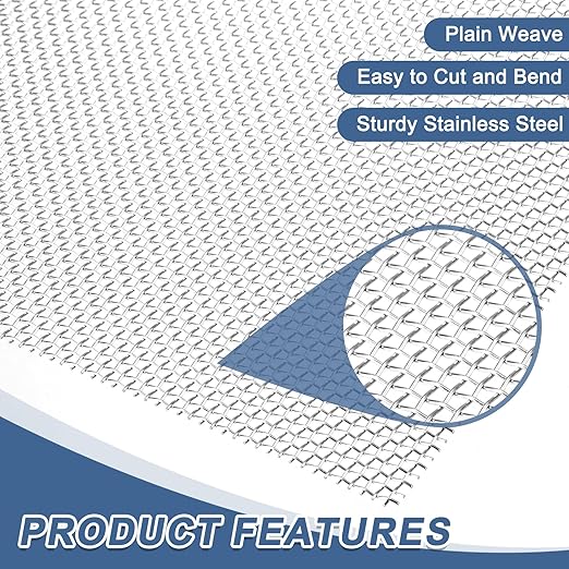 uxcell 8 Mesh 39" x 10" Woven Wire Mesh, 316 Stainless Steel Air Vent Filter Screen, Window Screen Mesh for DIY Projects Vents Cover Filtration Animals Fence