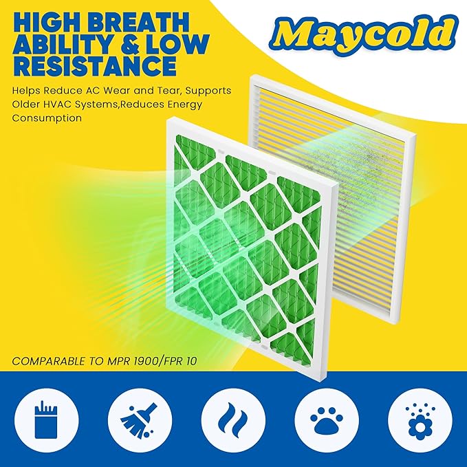 Maycold MERV 13 12x12x1 Air Filter (6-Pack), High-Efficiency Pleated AC & Furnace Filters, Actual Size: 11.70” x11.70” x 0.75”, Individually Wrapped in Plastic