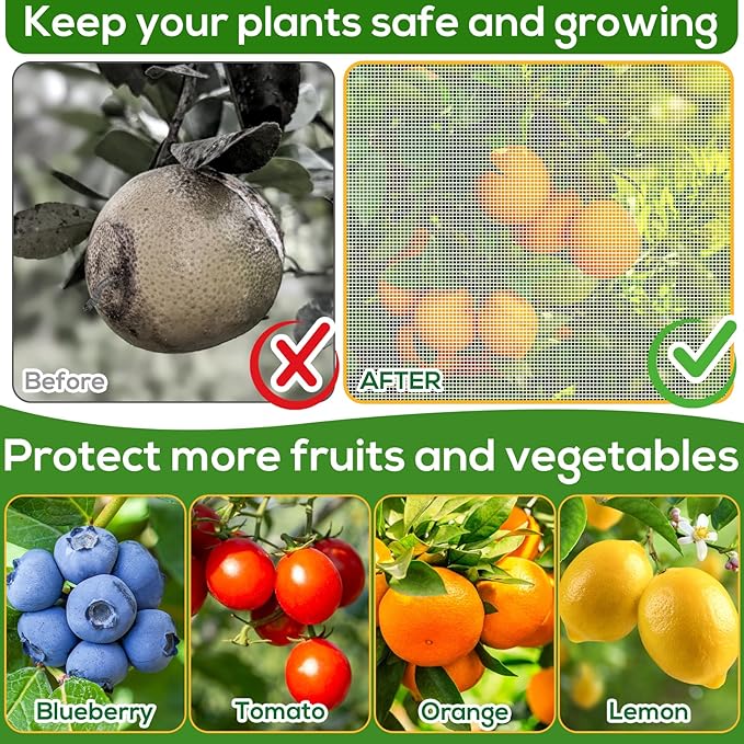 9.8 x 9.8 ft Large Fruit Tree Netting Cover with Zipper and Drawstring,Garden Insect Netting Plant Cover Transparent Bird Plant Barrier Flower Fruit Mesh Screen for Preventing Deer Squirrel Bug