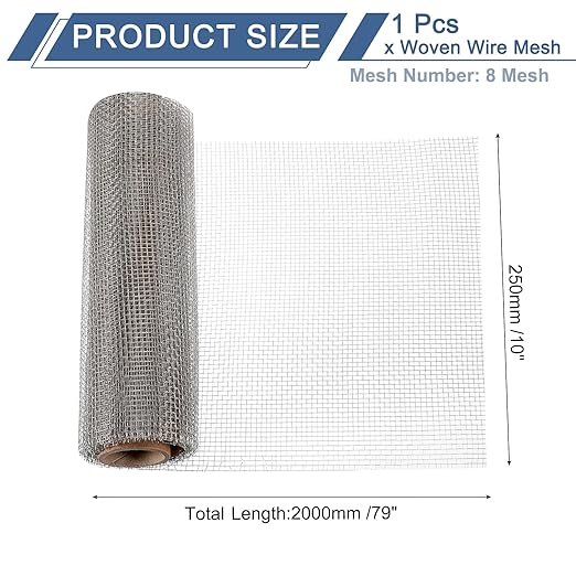 uxcell 8 Mesh 79" x 10" Woven Wire Mesh, 316 Stainless Steel Air Vent Filter Screen, Window Screen Mesh for DIY Projects Vents Cover Filtration Animals Fence