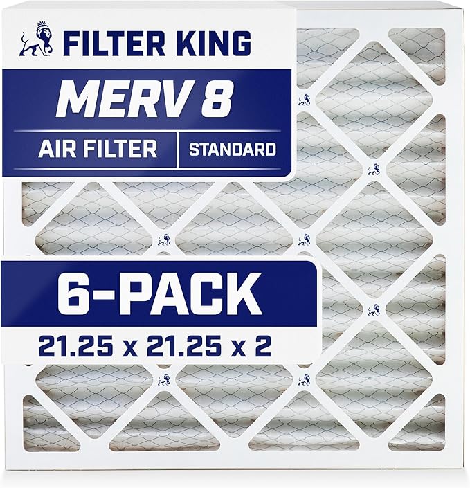 Filter King 21.25x21.25x2 Air Filter | 6-PACK | MERV 8 HVAC Pleated A/C Furnace Filters | MADE IN USA | Actual Size: 21.25 x 21.25 x 1.75"