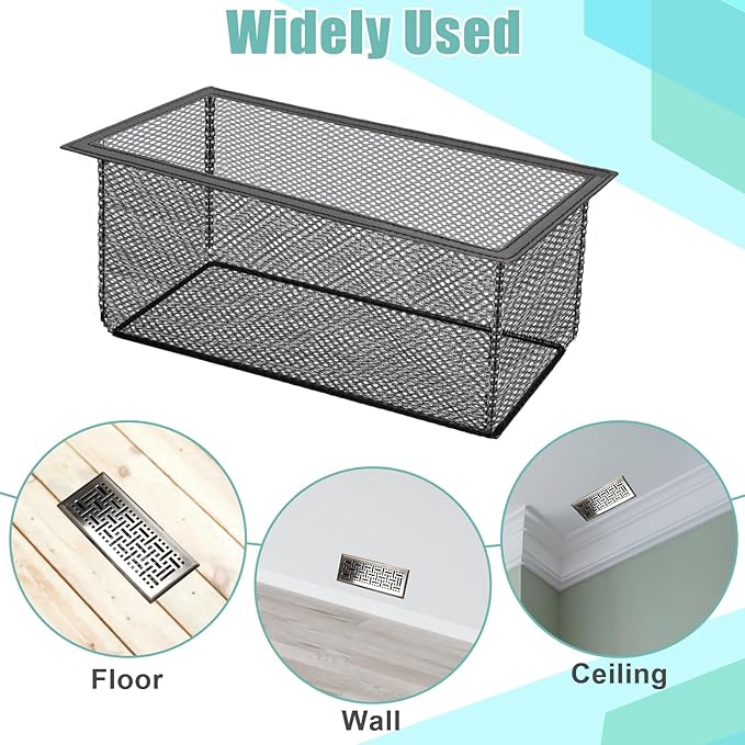 6PCS Floor Register Cover Trap 4"x12", Mesh Floor Vent Screen Net with Frame, Air Vent Filter Mesh Catcher for Hair Debris (4 x 12 Inch)