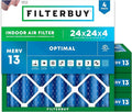 Filterbuy 24x24x4 Air Filter MERV 13 Optimal Smoke & Allergy Defense (4-Pack), Electrostatic Pleated HVAC AC Furnace Filters Replacement, Made in USA (Actual Size: 23.38 x 23.38 x 3.63)