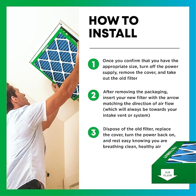 Filterbuy 18x20x2 Air Filter MERV 13 Optimal Smoke & Allergy Defense (6-Pack), Electrostatic Pleated HVAC AC Furnace Filters Replacement, Made in USA (Actual Size: 17.50 x 19.50 x 1.75)