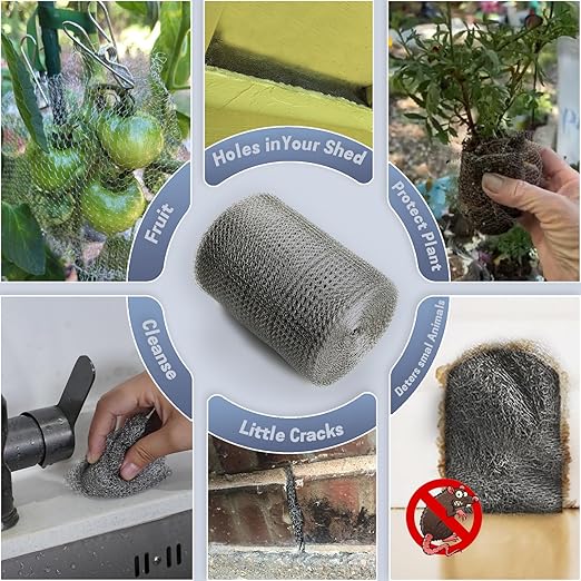 5" X 100 ft 304 Stainless Steel Mesh, Wire Mesh for Plants, Hole Fill Fabric Gap Blocker, Double Layer Metal Mesh Roll, Flexible Stretchy for Garden House and DIY (C-5" X 100 ft)