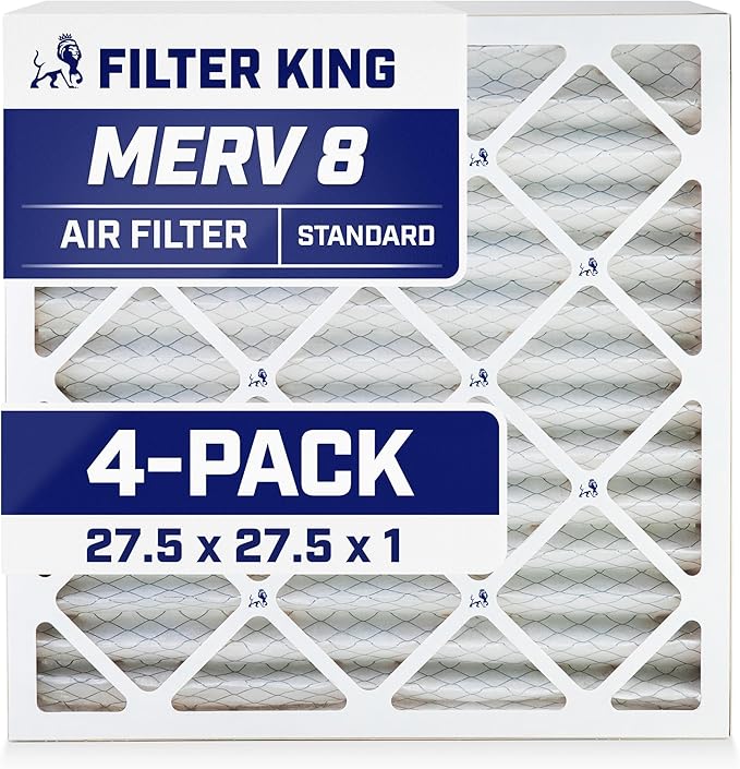 Filter King 27.5x27.5x1 Air Filter | 4-PACK | MERV 8 HVAC Pleated A/C Furnace Filters | MADE IN USA | Actual Size: 27.5 x 27.5 x .75"