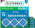 Filterbuy 20x20x1 Air Filter MERV 13 Optimal Smoke & Allergy Defense (6-Pack), Electrostatic Pleated HVAC AC Furnace Filters Replacement, Made in USA (Actual Size: 19.50 x 19.50 x 0.75)