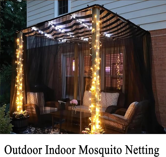 10 x 10 Outdoor Black Tulle Backdrop Curtains Waterproof Voile Sheer Screen Breathable Mash Netting Light Filtering Privacy Curtains for Patio Porch Yard Pergola Gazebo, 2 Panels