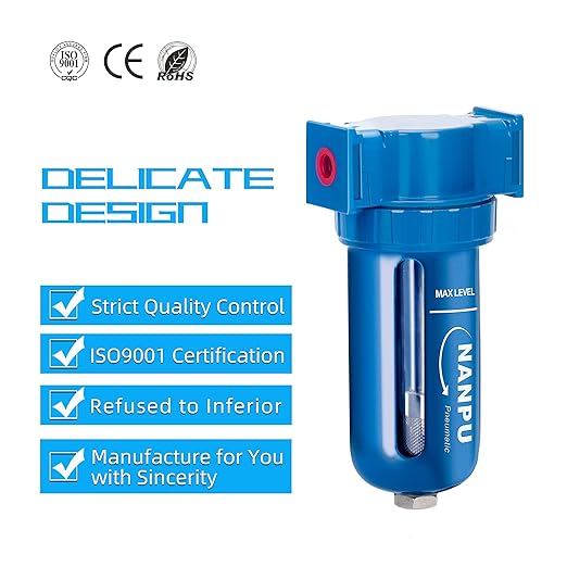 NANPU Zinc Alloy Desiccant Dryer, Compressed Air in Line Filter, Moisture Water Separator, Poly Bowl (1/4" NPT)