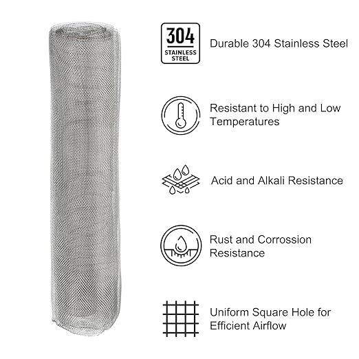 PATIKIL 40" L x 16" W Woven Wire Mesh, 24 Mesh 304 Stainless Steel Air Vent Filter Screen with Gloves for Window Security Vent Cover Filtration Animals Fence
