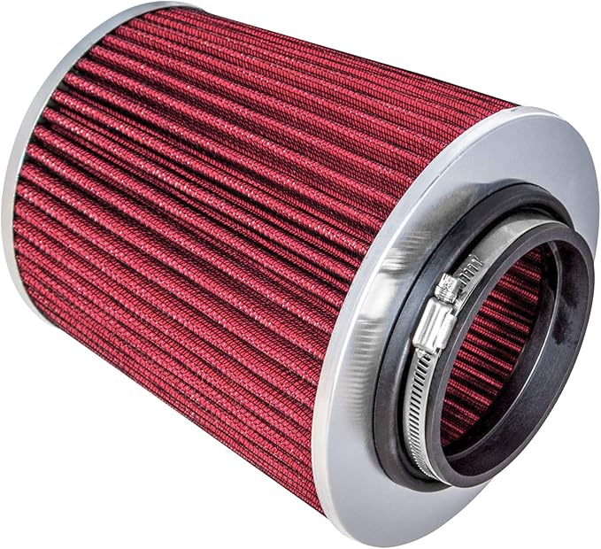 Mortar Aftermarket Auto Air Filter Replacement - Car Enthusiast Class Universal Cold Air Intake Gulps in More Air for More Engine Power & Passionate Induction Sound, 2.75 In, Red