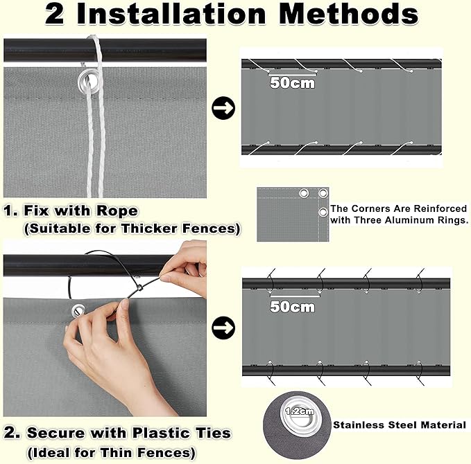 Privacy Screen 4.6' x 16.4' UV Protection Weather-Resistant Outdoor Privacy Screen, with Grommets, for Carport, Fence, Patio, Apartment, Backyard, Balcony, Stone Pattern