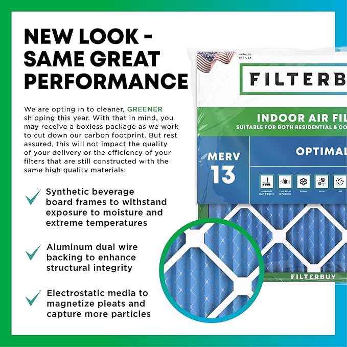 Filterbuy 20x22x1 Air Filter MERV 13 Optimal Smoke & Allergy Defense (3-Pack), Electrostatic Pleated HVAC AC Furnace Filters Replacement, Made in USA (Actual Size: 19.50 x 21.50 x 0.75)