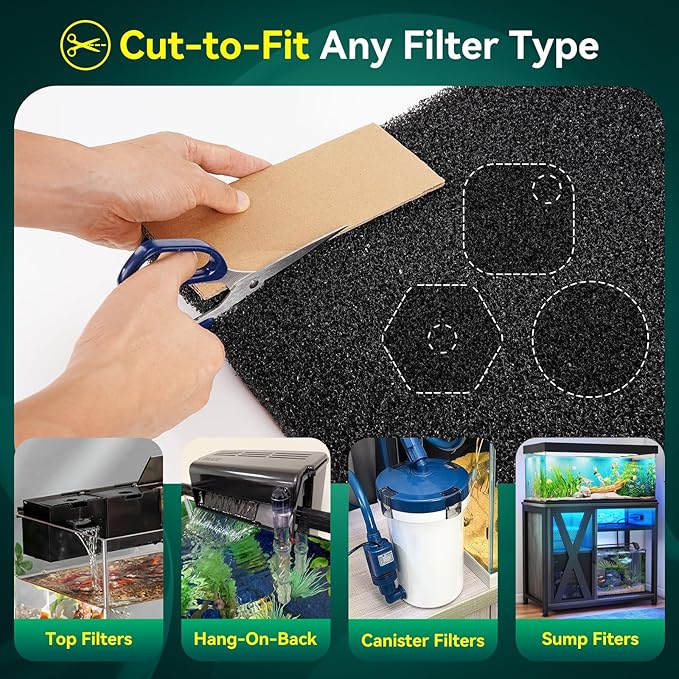 Borlech Aquarium Bio Filter Sponge Pad - Cut-to-Size Aquarium Filter Media for Fish Tank, Pond, Sump - Mechanical & Biological Filtration (18.5"x18.5"x1.6", 50PPI, 2 Pack)