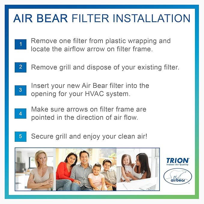 16x20x1 Air Filter MERV 8 (5-Pack) TRION Air Bear Pleated HVAC Air Filter Replacement (Actual Size: 15.50 x 19.50 x 0.75 Inches) Comparable to MPR 600, FPR 4-5