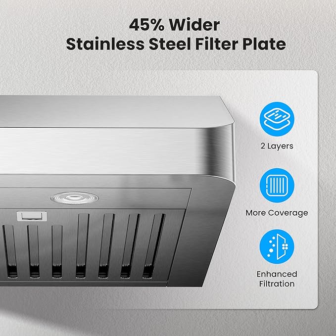 Under Cabinet Range Hood 30 Inch, 980CFM Fast Venting Ducted, Kitchen Hood With 3 Speed Gesture Sensing & Touch Control, Stainless Steel Stove Vent Hood With LED Light And 2 Baffle Filters