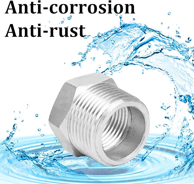 2 Pcs Reducer Hex Bushing, 304 Stainless Steel 1" Male NPT to 3/4" Female NPT（ 1"MNPT - 3/4"FNPT） Pipe Fitting Hex Bushing, Heavy Duty Pipe Fitting Reducer Adapter