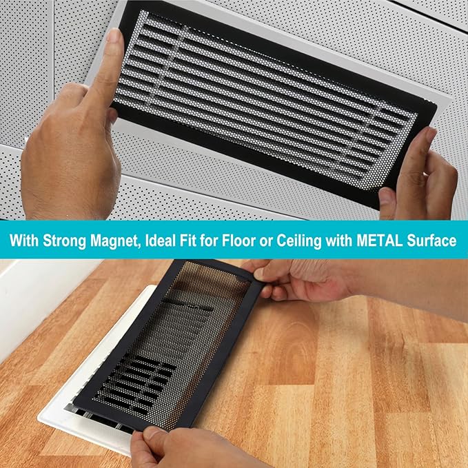 Magnetic Floor Register Vent Covers, 2 x 12 Inch Air Vent Filter Mesh, Sticky Magnet PVC Vent Screen Net for Wall Ceiling Floor Catches Toys Snacks Pet Hair and Pet Food 4 Pack