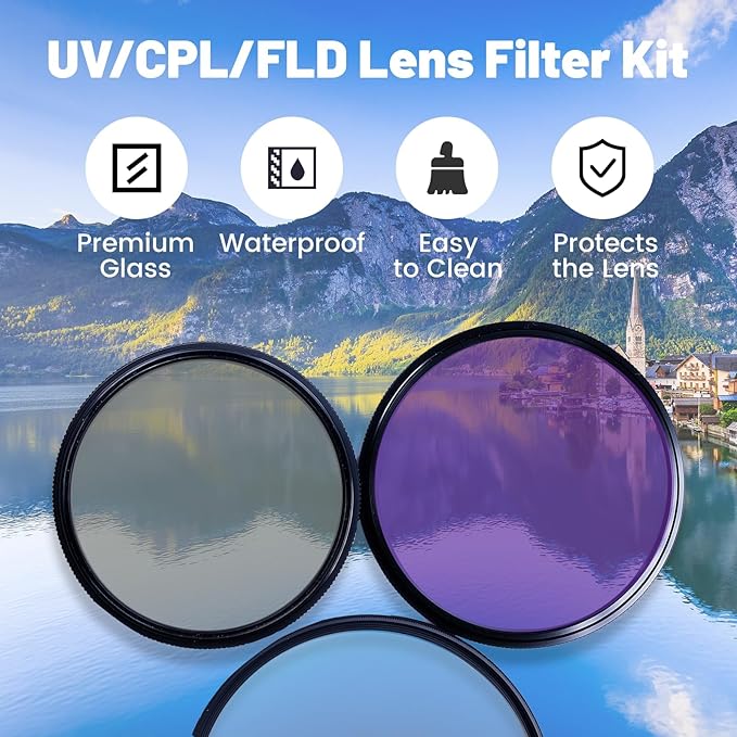 3 Pack Universal Lens Filter Kit 40.5mm, Multi-Coated Optical Glass UV+CPL+FLD Filters Set UV Blocking + CPL Polarizer + FLD Fluorescent Filter with Protective Storage Case