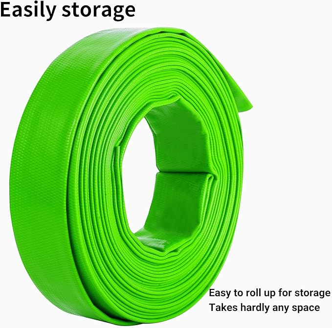 1-1/2" x 50 FT Pool Backwash Hose, Green Heavy Duty Reinforced PVC Lay Flat Water Discharge Hose for Swimming Pool Filter Pump,with 2 Clamp