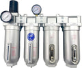 4 STAGE SUPER DUTY INDUSTRIAL GRADE ULTRA CLEAN FILTER REGULATOR COALESCING DESICCANT DRYER SYSTEM FOR COMPRESSED AIR LINES METAL BOWLS GREAT FOR PAINT SPRAY AND PLASMA CUTTER (1"NPT MANUAL DRAIN)