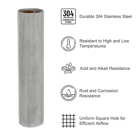 PATIKIL 40"L x 10"W Woven Wire Mesh, 26 Mesh 304 Stainless Steel Air Vent Filter Screen with Gloves for Window Security Vent Cover Filtration Animals Fence