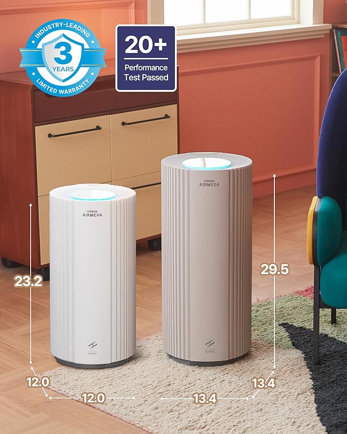COWAY Air Purifier for Large Room Whole Home Up to 3,285 ft², HEPA Filter for Smoke, Allergen, Pet Dander, Odor, PM(1, 2.5, 10), AQI, Turbo Eco Mode, Energy Star, 3yr Warranty, Airmega 450 White