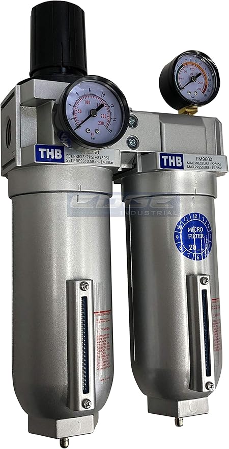SUPER HEAVY DUTY HIGH FLOW AIR FILTRATION SYSTEM, 2 STAGE PARTICULATE FILTER PLUS OIL REMOVING COALESCING FILTER COMBINATION (3/4" NPT, MANUAL DRAIN)
