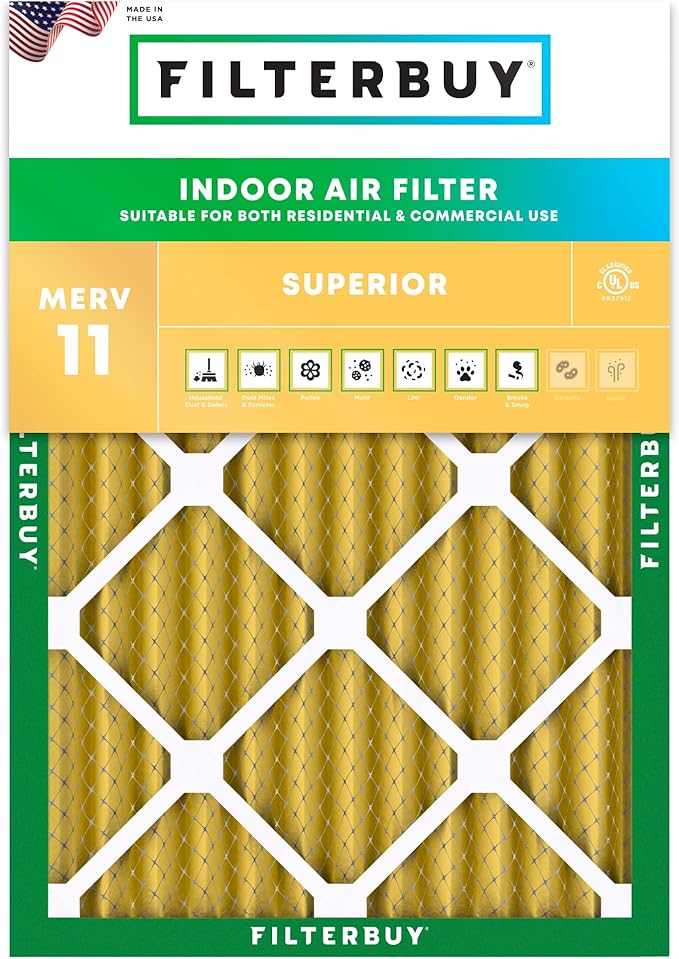 Filterbuy 24x28x2 Air Filter MERV 11 Superior Pet & Allergy Defense (1-Pack), Electrostatic Pleated HVAC AC Furnace Filters Replacement, Made in USA (Actual Size: 23.50 x 27.50 x 1.75)