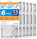 LotFancy 10x20x1 Air Filter MERV 13 6-Pack, Electrostatic Pleated HVAC Furnace Air Filter, Captures Pet Dander Smog Smoke, Actual Size: 9.75"x19.75"x0.75"