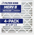 Filter King 27x27x2 Air Filter | 4-PACK | MERV 8 HVAC Pleated A/C Furnace Filters | MADE IN USA | Actual Size: 26.5 x 26.5 x 1.75"