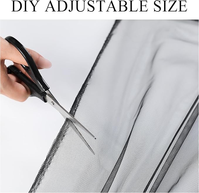 Extra Wide Outdoor Curtains Waterproof Black Voile Mesh Screen Lightweight Privacy Bug Netting for Patio Porch Balcony Pergola Terrace, W125 x L108 inch per Panel, 2 Panels