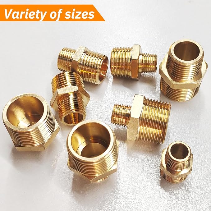 2pcs 3/4" NPT x 1/4" NPT Brass Nipple, 3/4 to 1/4 Adapter Fitting Reducing Solid Hex Brass Nipple, 3/4 Male to 1/4 Male Reducer Pipe Fittings for Extending and Connecting Pipes